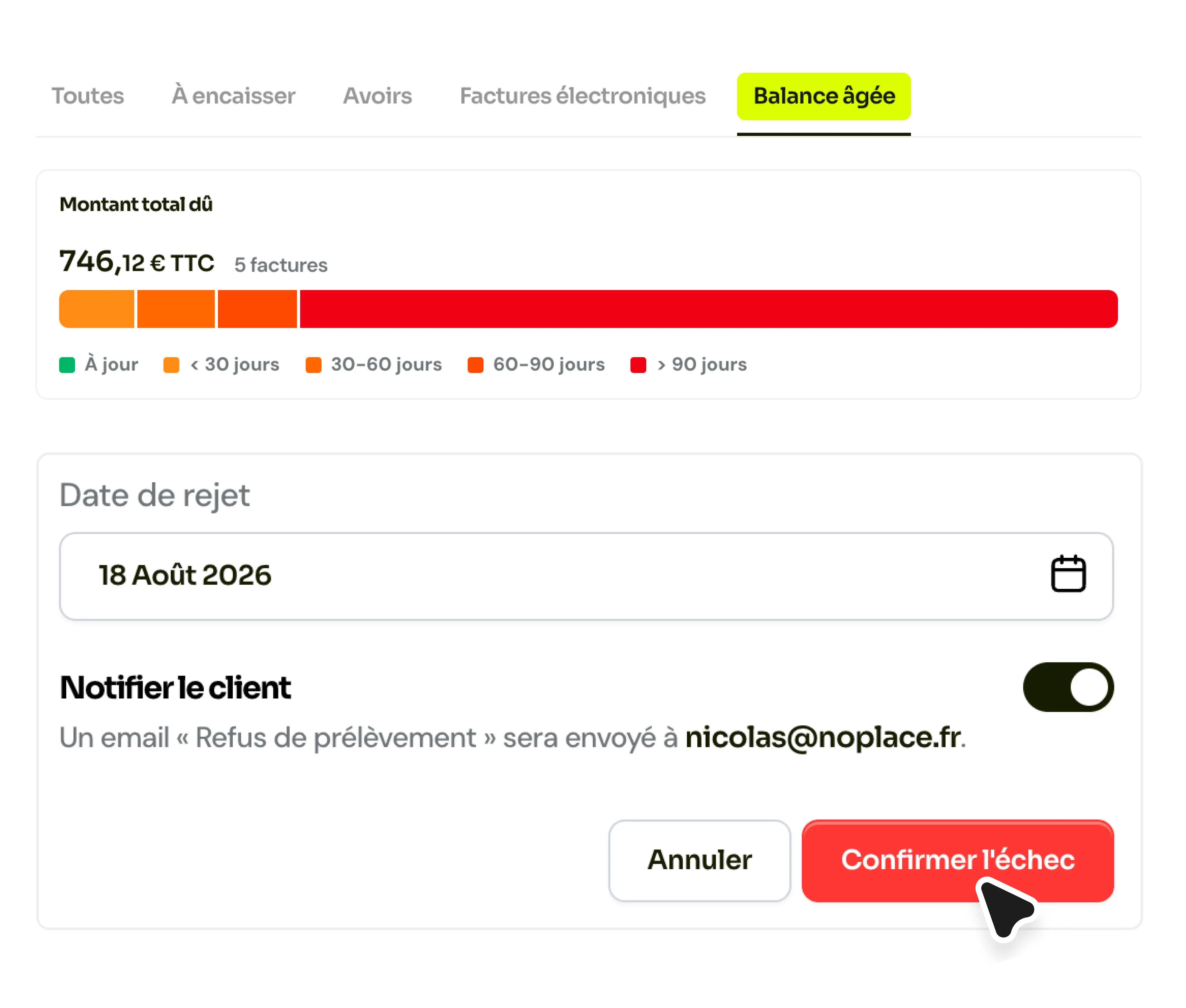 Balance âgée et gestion des rejets de prélèvement