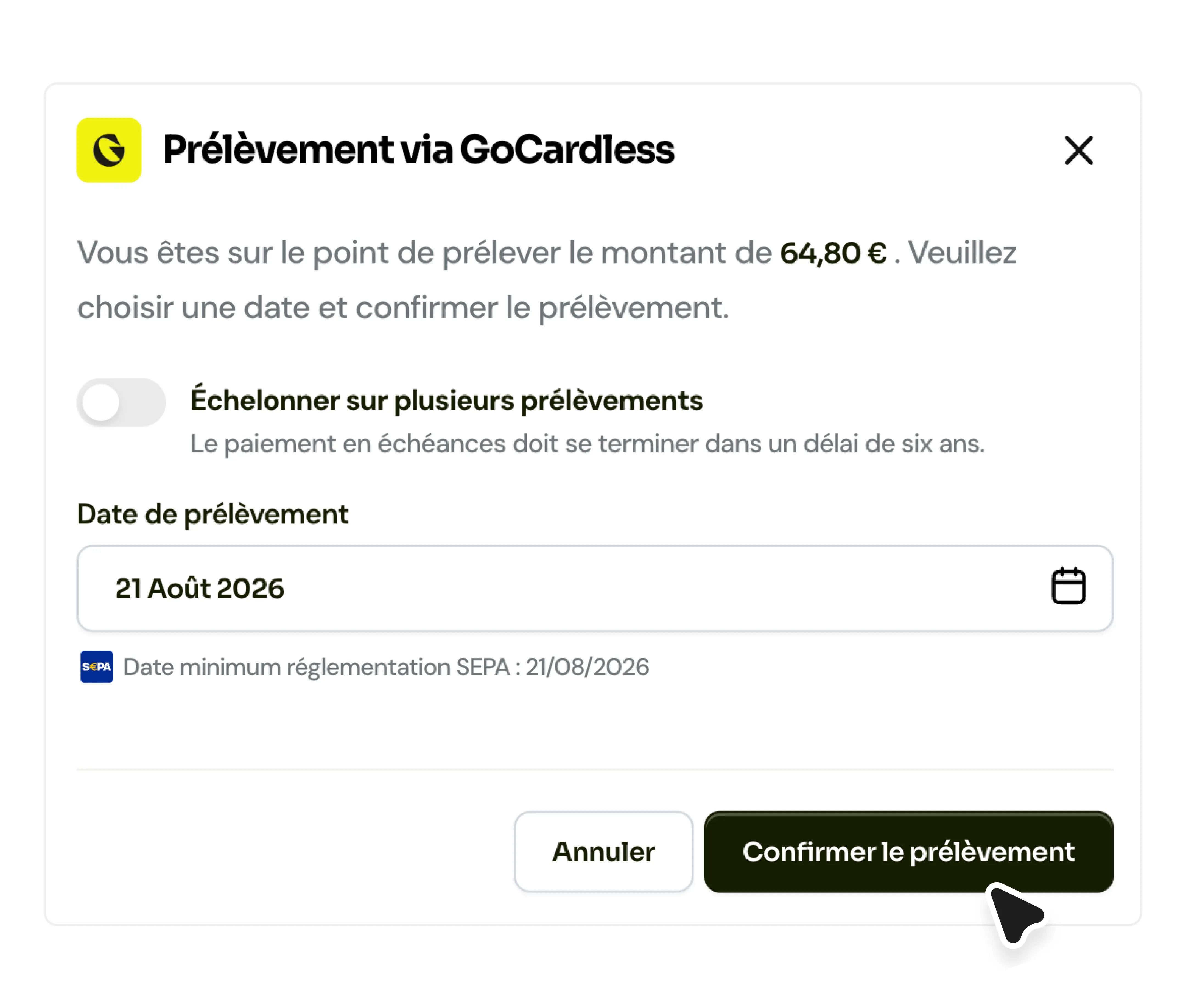 Prélèvement SEPA automatisé GoCardless