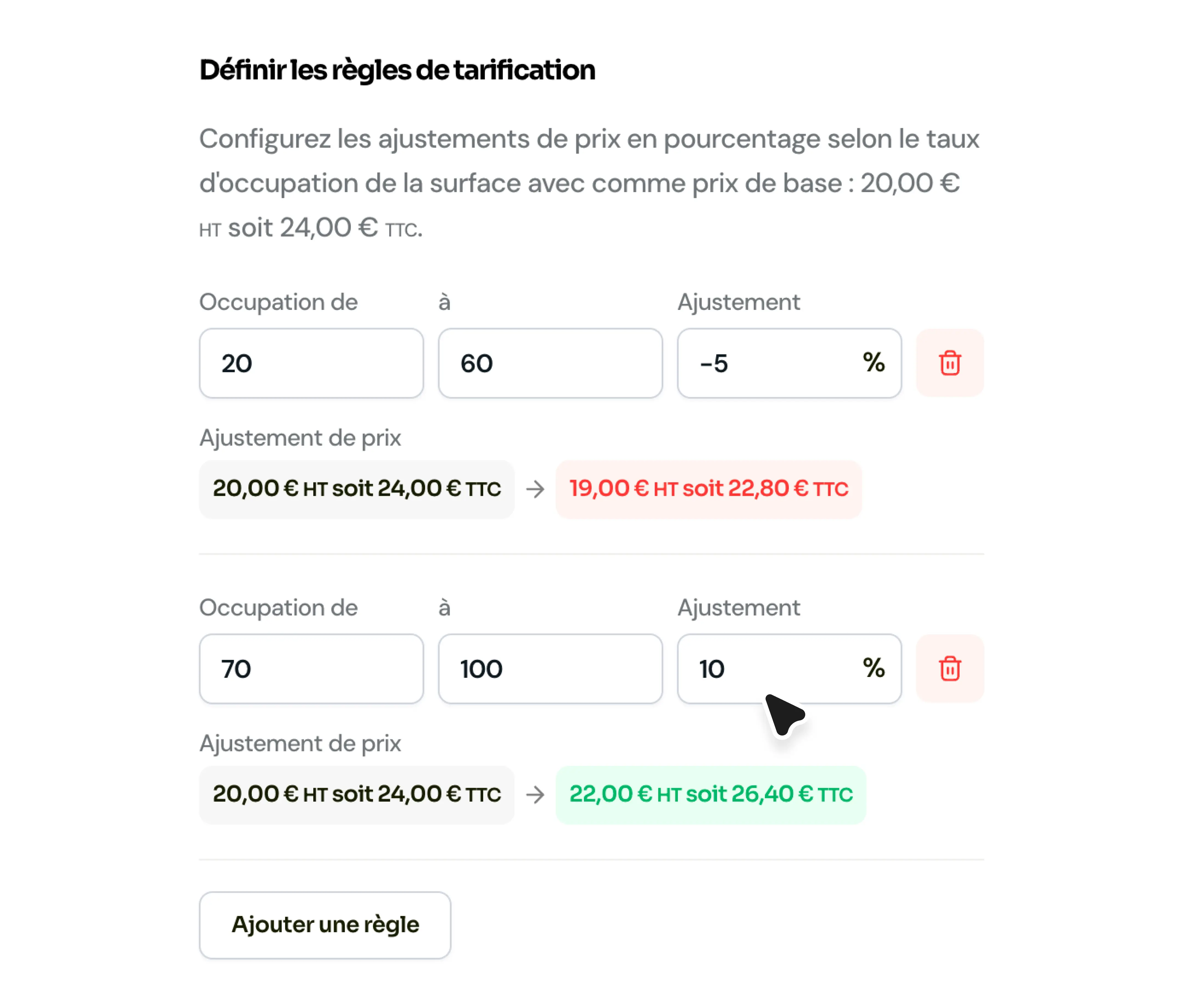 Tarification dynamique selon l’occupation