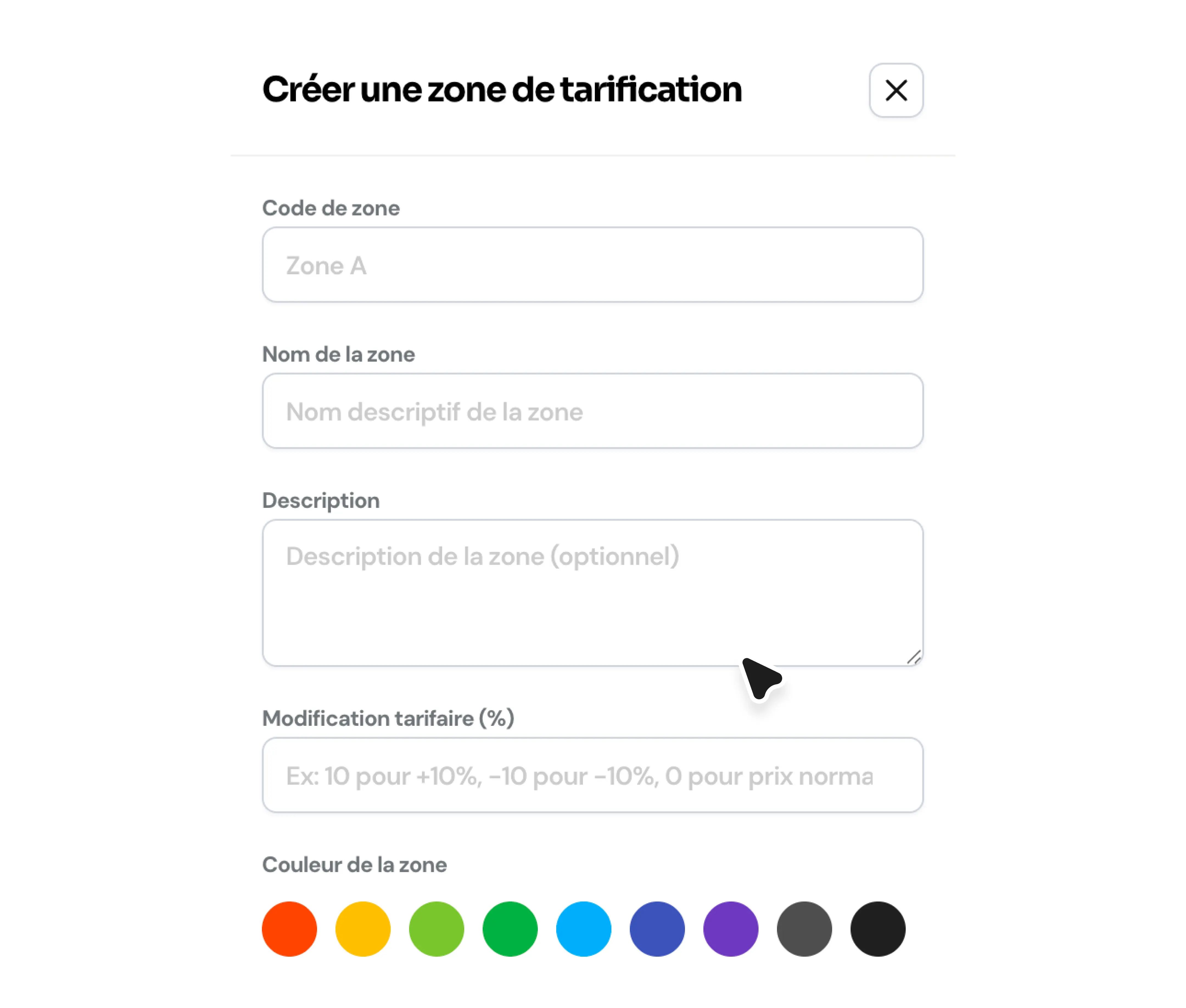 Zones de tarification par unité